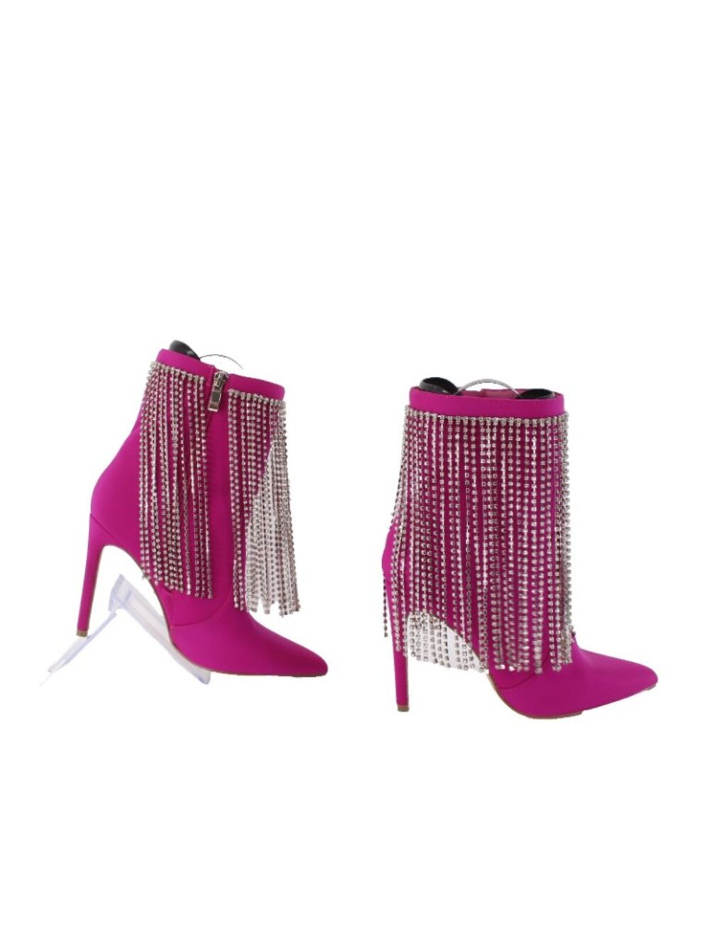 Cathy Din Boots NEW Linia-31 Sz 6.5 Magenta Pink Rhinestones Ankle Fabric 4" - Picture 5 of 8